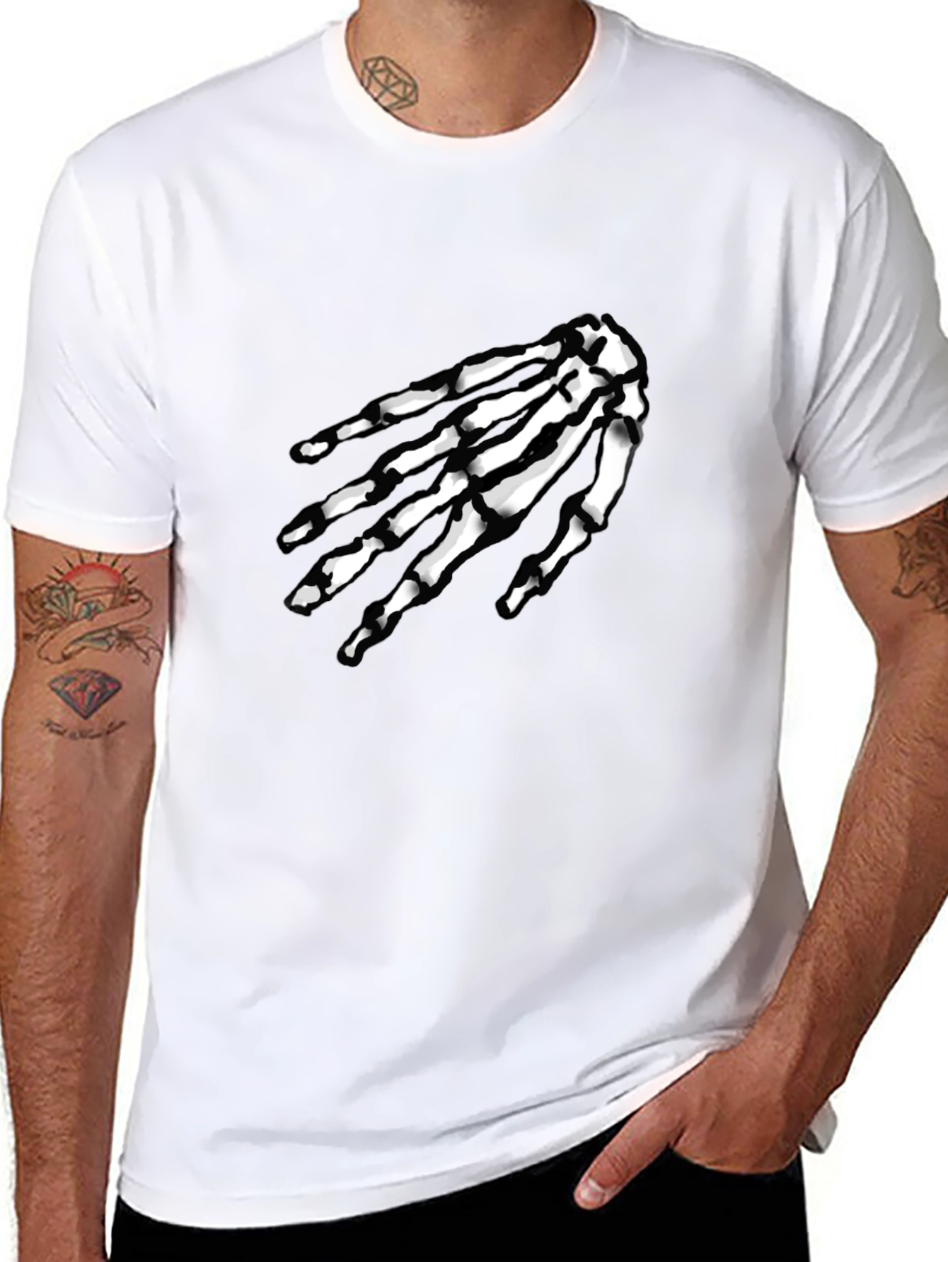 Skeleton Hand Graphic Tee - Black Cotton T-Shirt