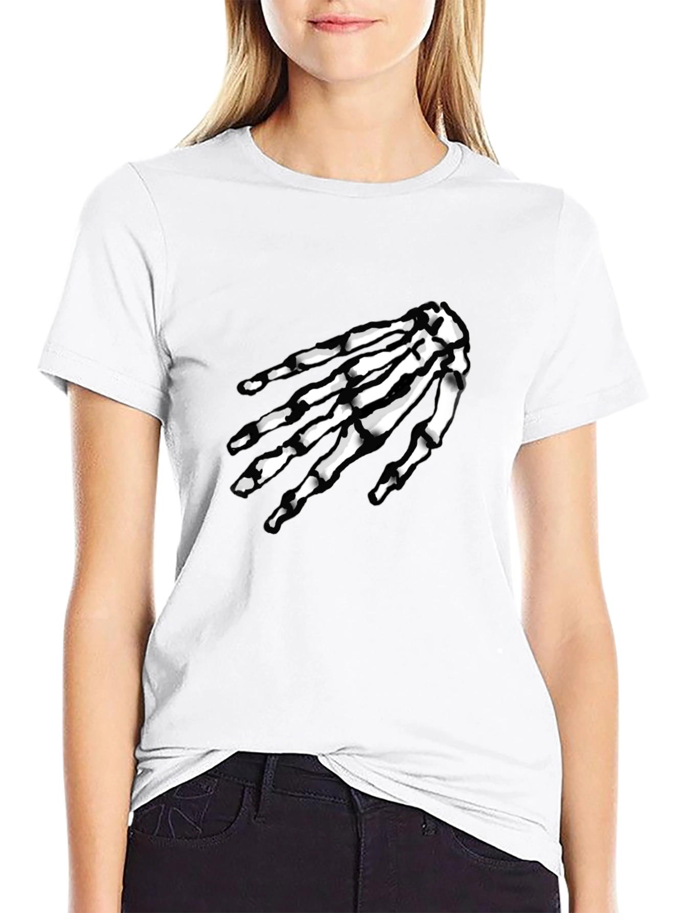 Skeleton Hand Graphic Tee - Black Cotton T-Shirt