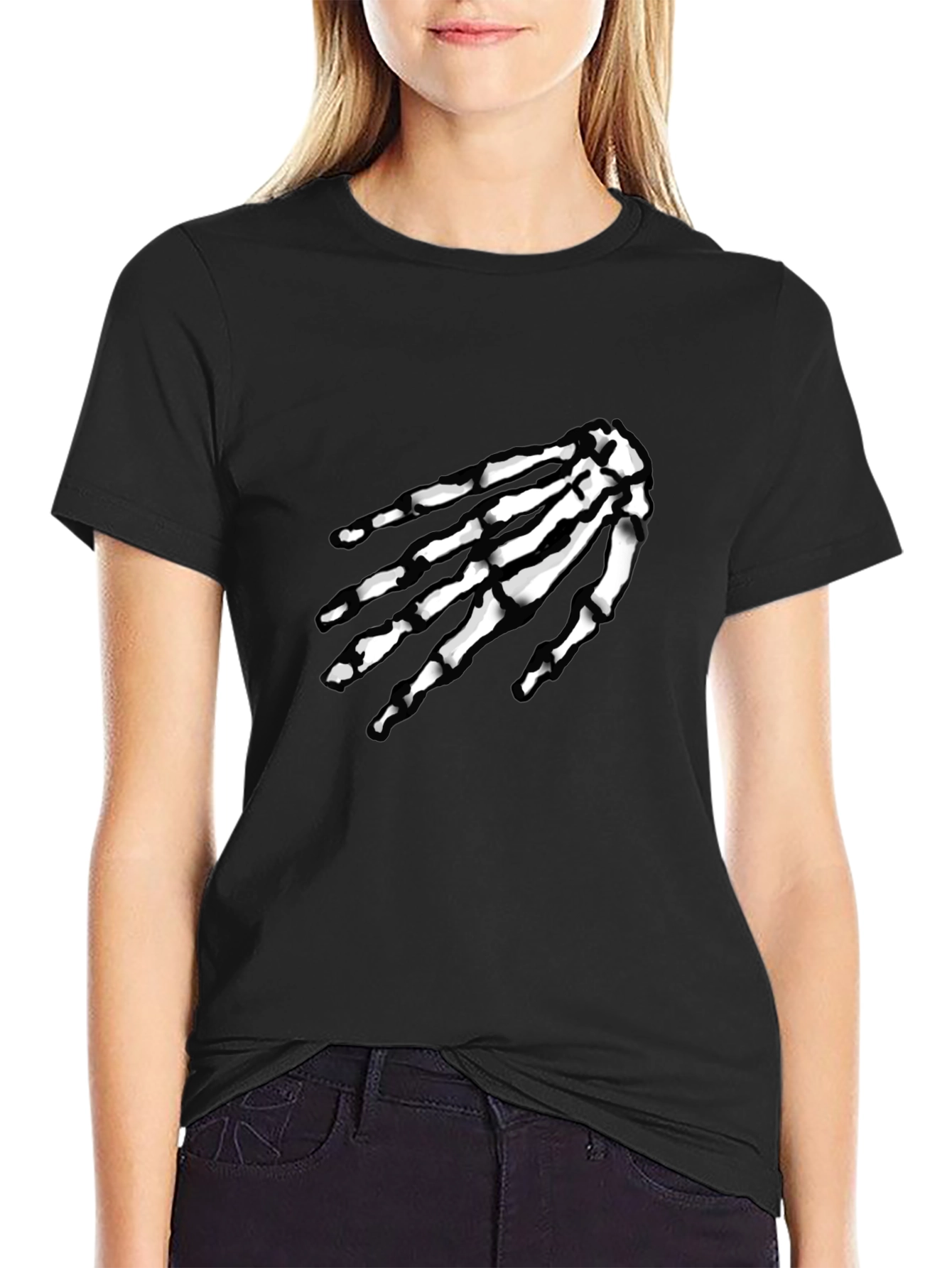 Skeleton Hand Graphic Tee - Black Cotton T-Shirt