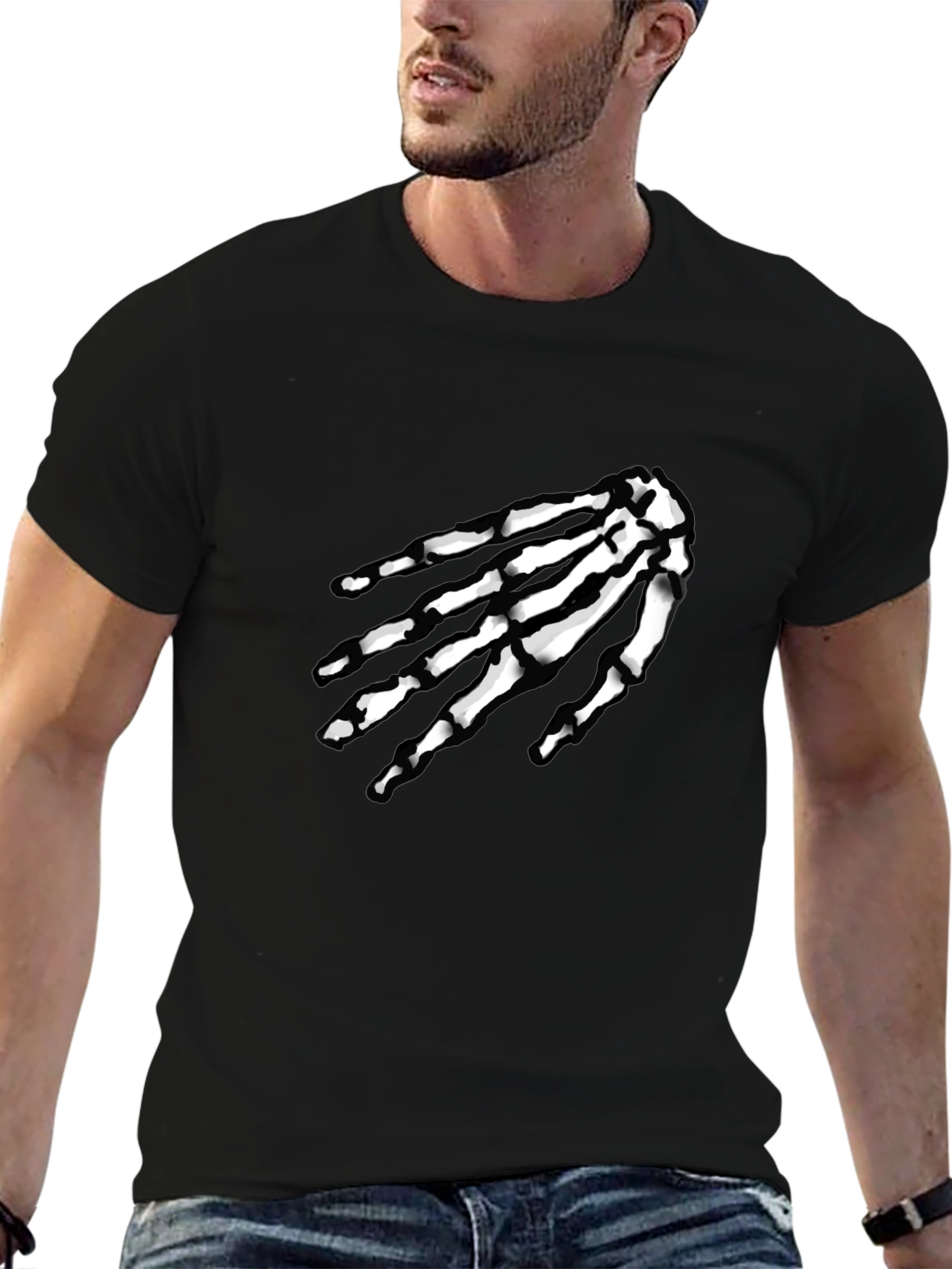 Skeleton Hand Graphic Tee - Black Cotton T-Shirt
