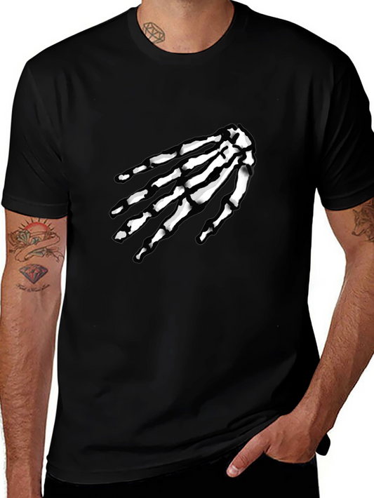 Skeleton Hand Graphic Tee - Black Cotton T-Shirt