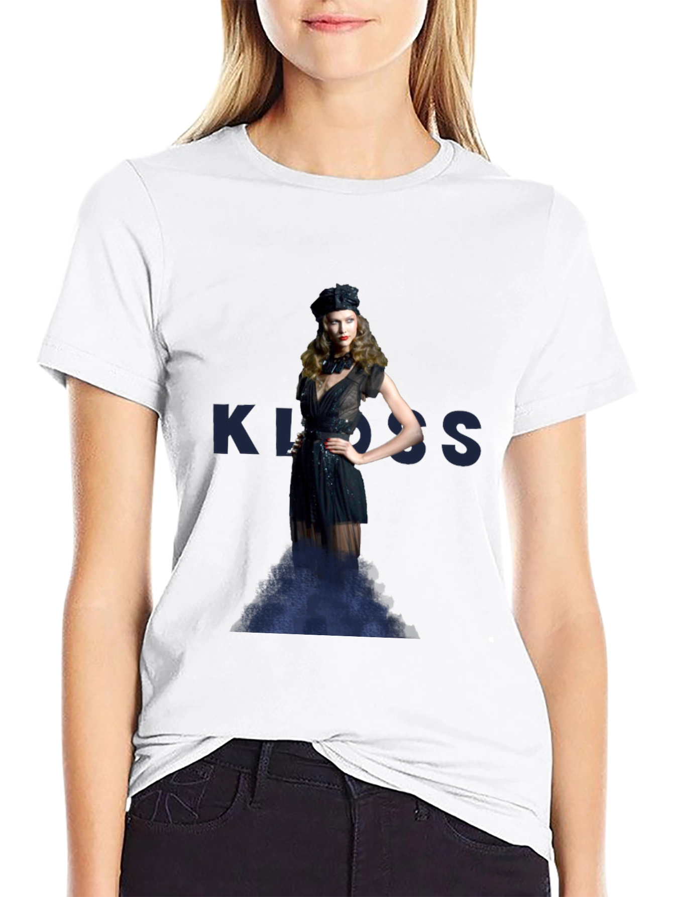 Woman in Black Dress Graphic T-Shirt