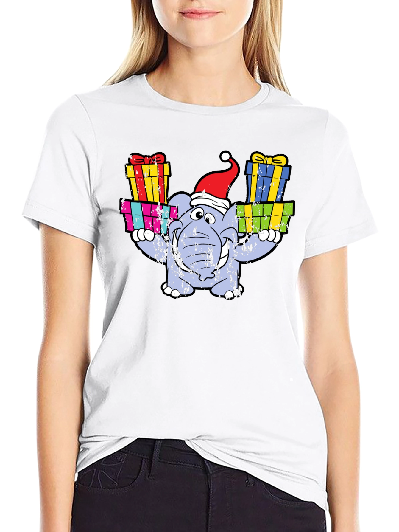 Festive Elephant T-Shirt - Holiday Gift Bearer!