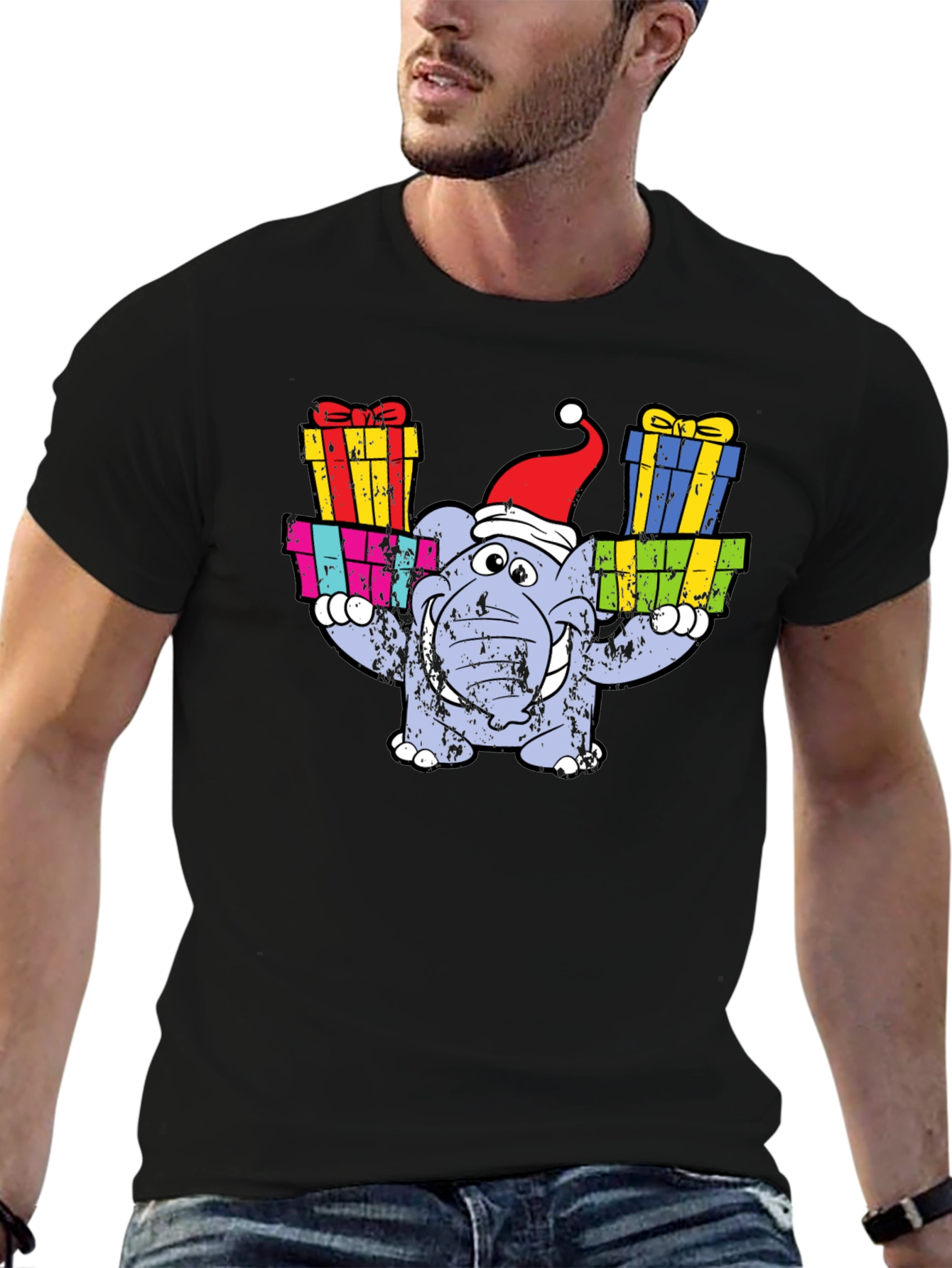 Festive Elephant T-Shirt - Holiday Gift Bearer!
