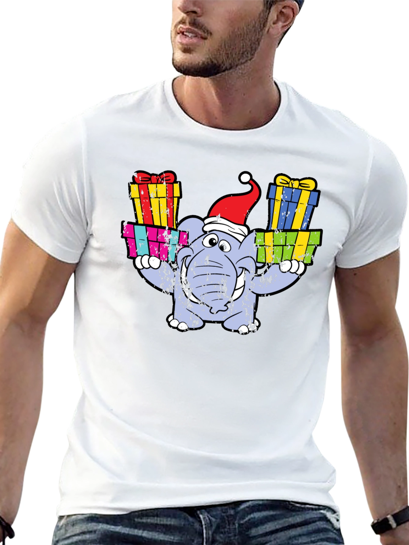 Festive Elephant T-Shirt - Holiday Gift Bearer!