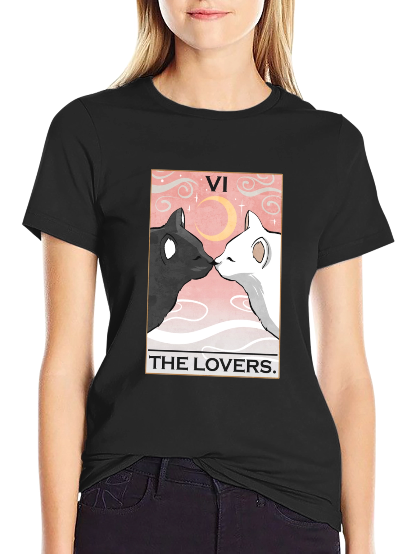 The Lovers Tarot Card Black T-Shirt