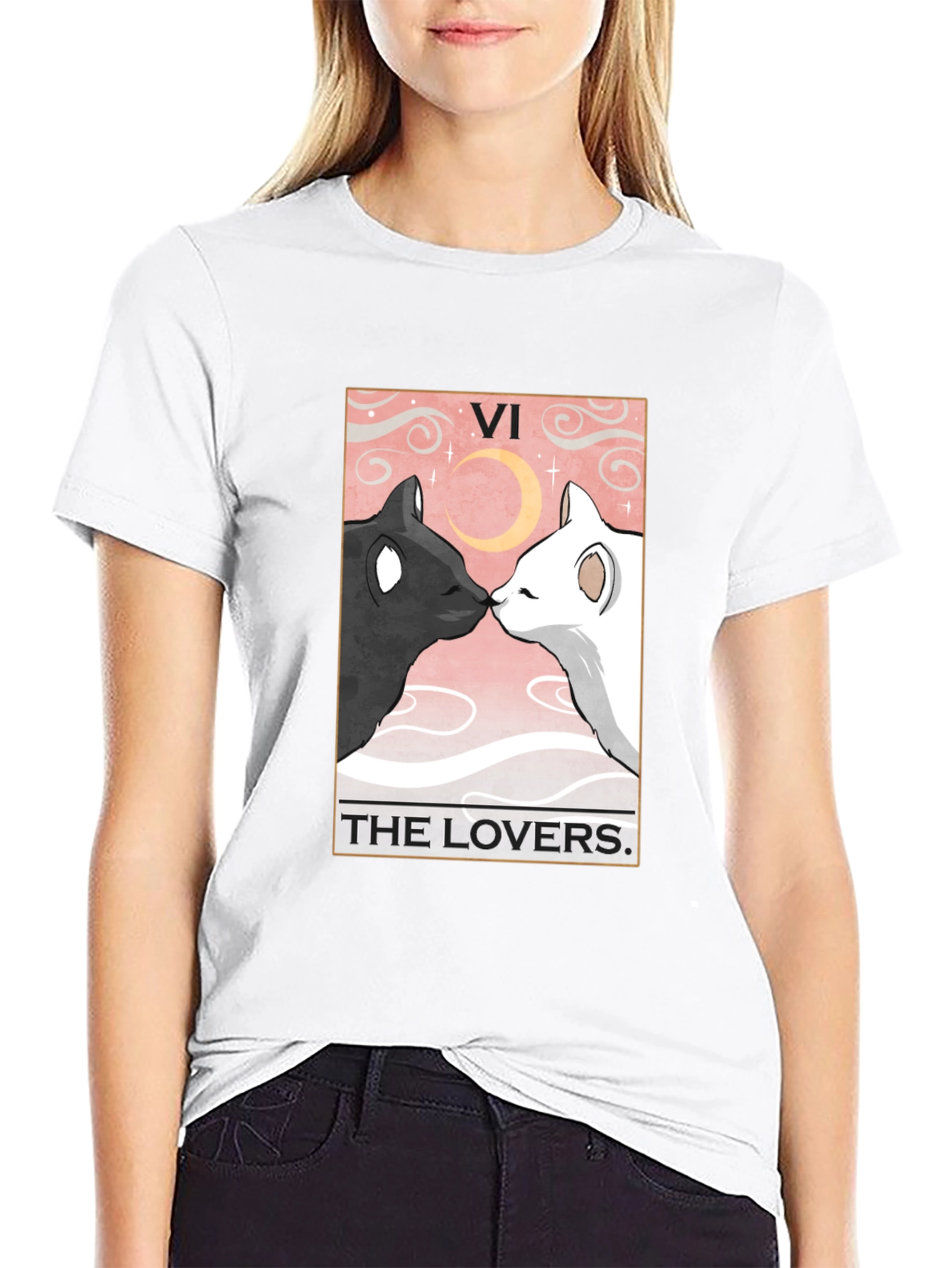 The Lovers Tarot Card Black T-Shirt