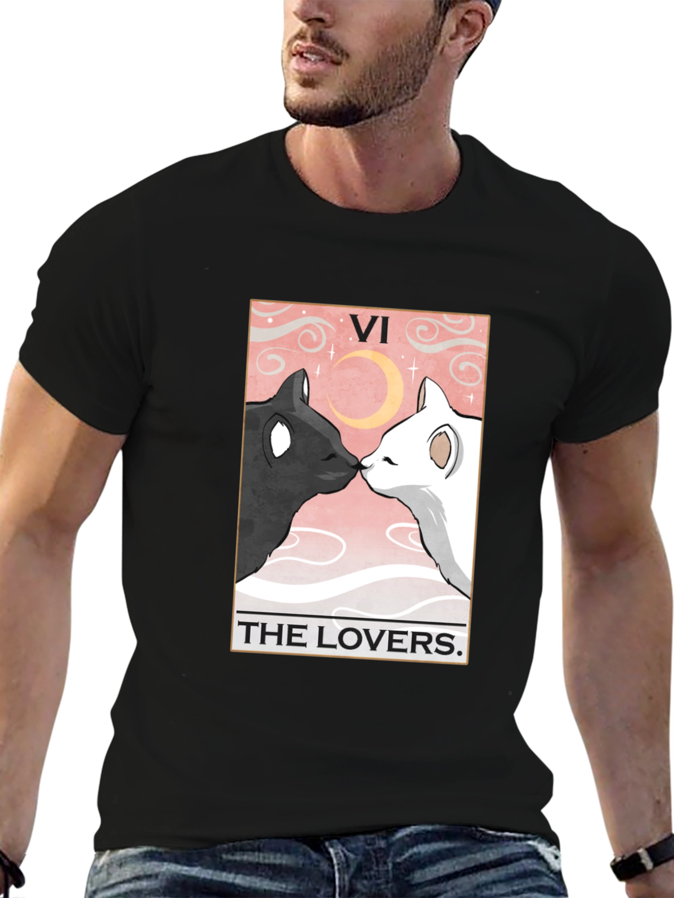 The Lovers Tarot Card Black T-Shirt