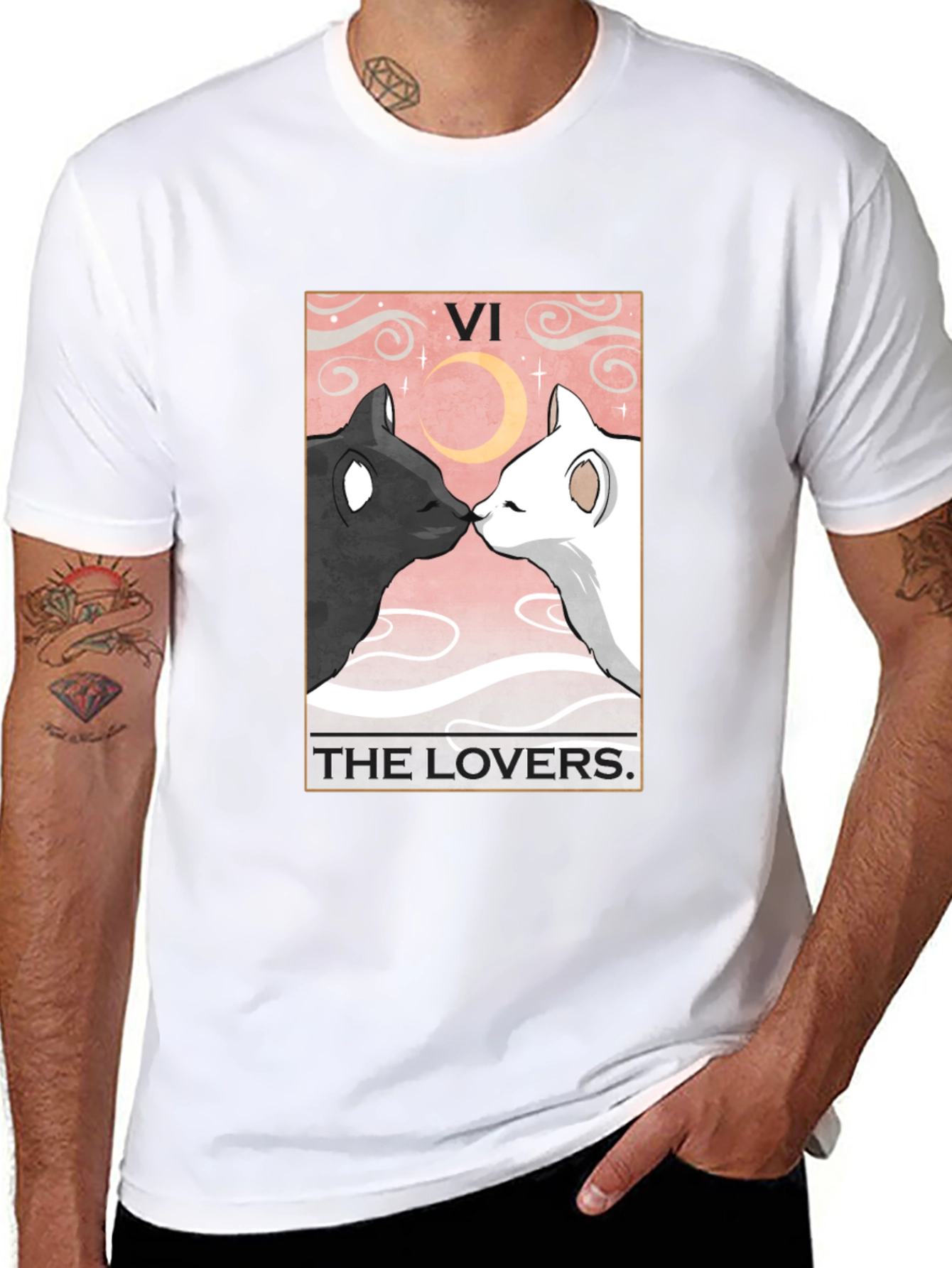 The Lovers Tarot Card Black T-Shirt