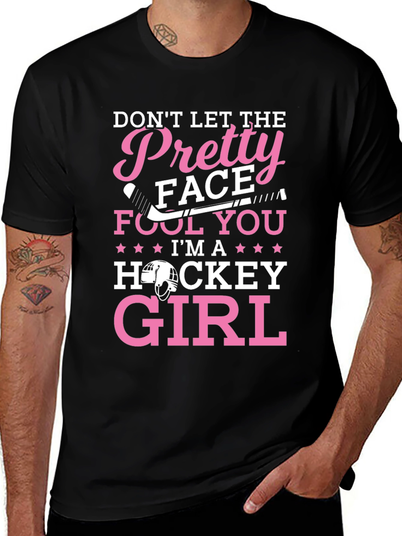 Pretty Face Hockey Girl T-Shirt - Black