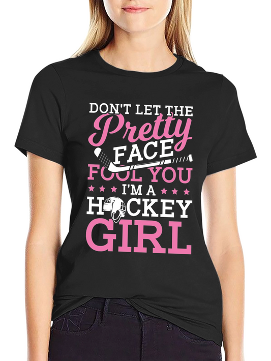 Pretty Face Hockey Girl T-Shirt - Black