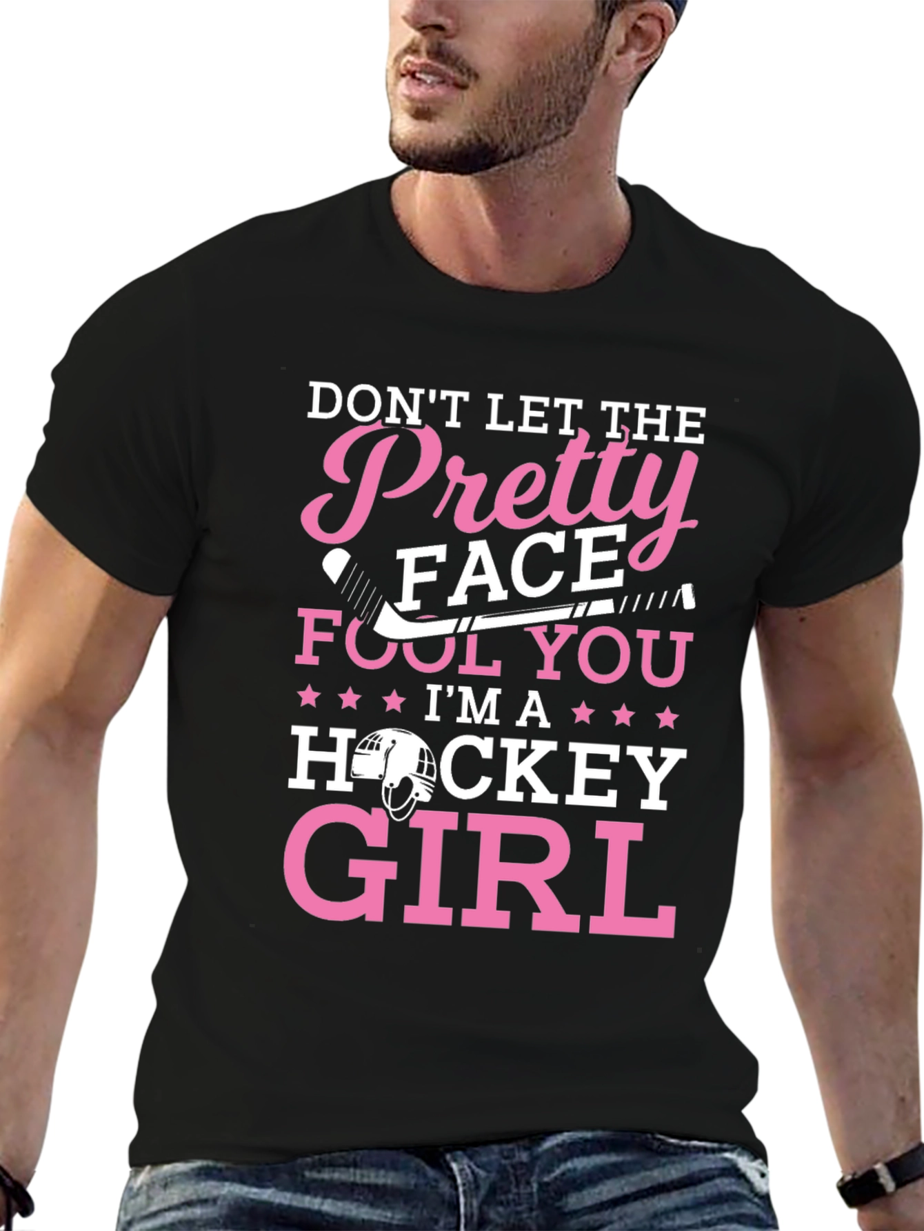 Pretty Face Hockey Girl T-Shirt - Black