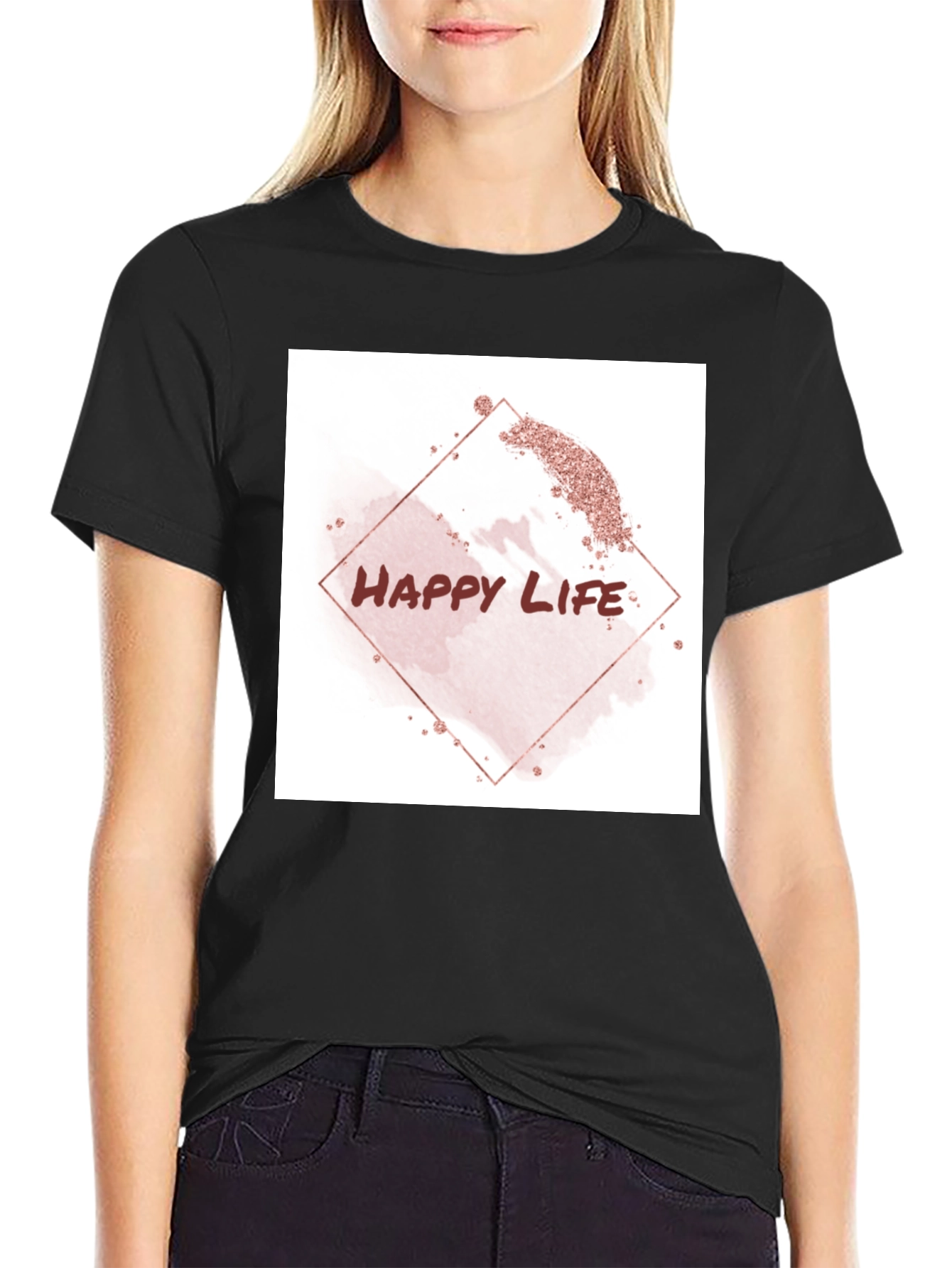 Happy Life Graphic Tee - Black Cotton T-Shirt