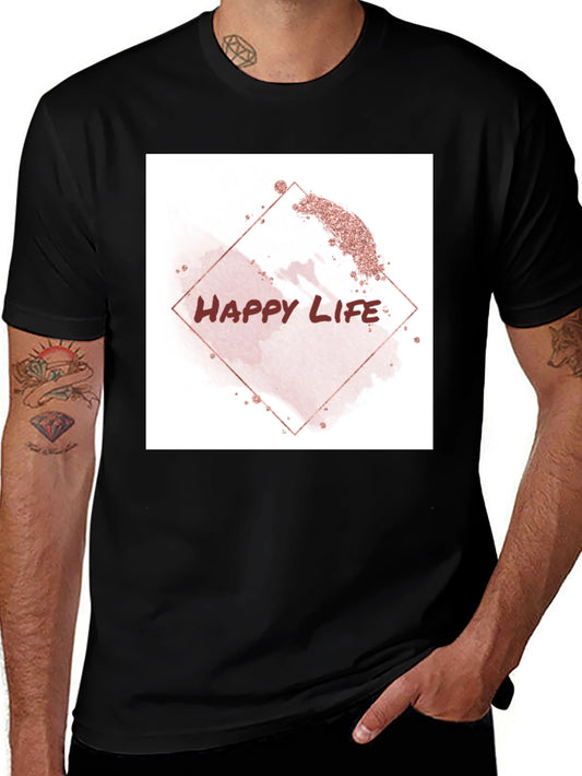 Happy Life Graphic Tee - Black Cotton T-Shirt