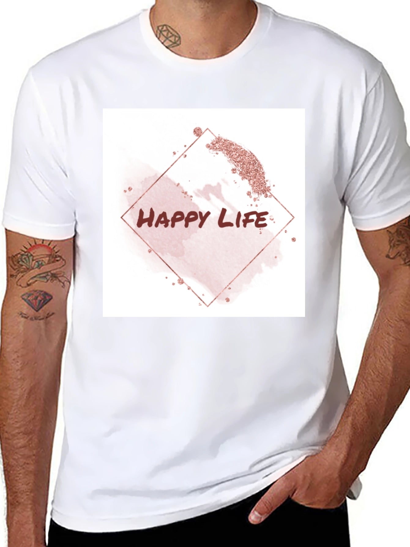 Happy Life Graphic Tee - Black Cotton T-Shirt