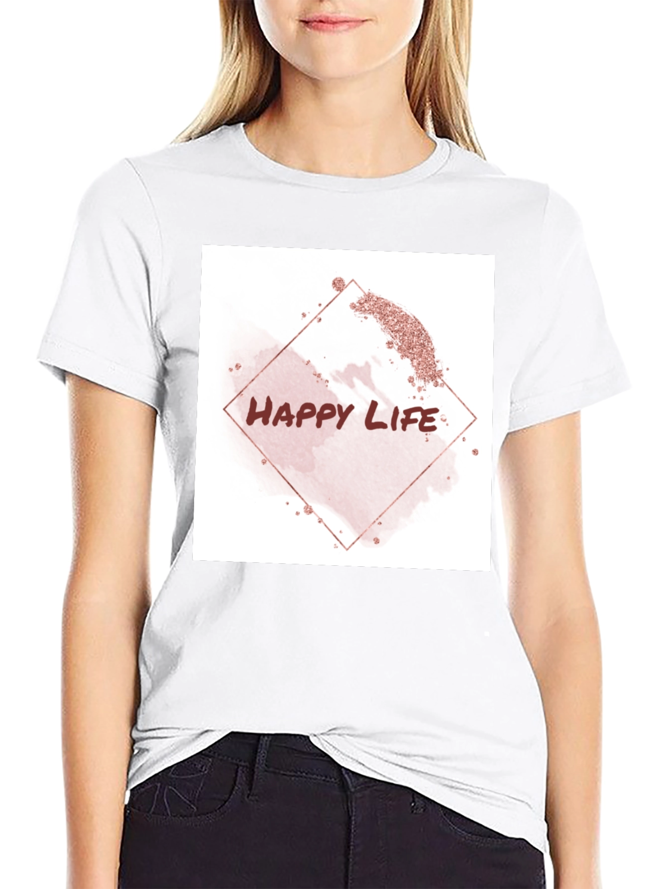 Happy Life Graphic Tee - Black Cotton T-Shirt