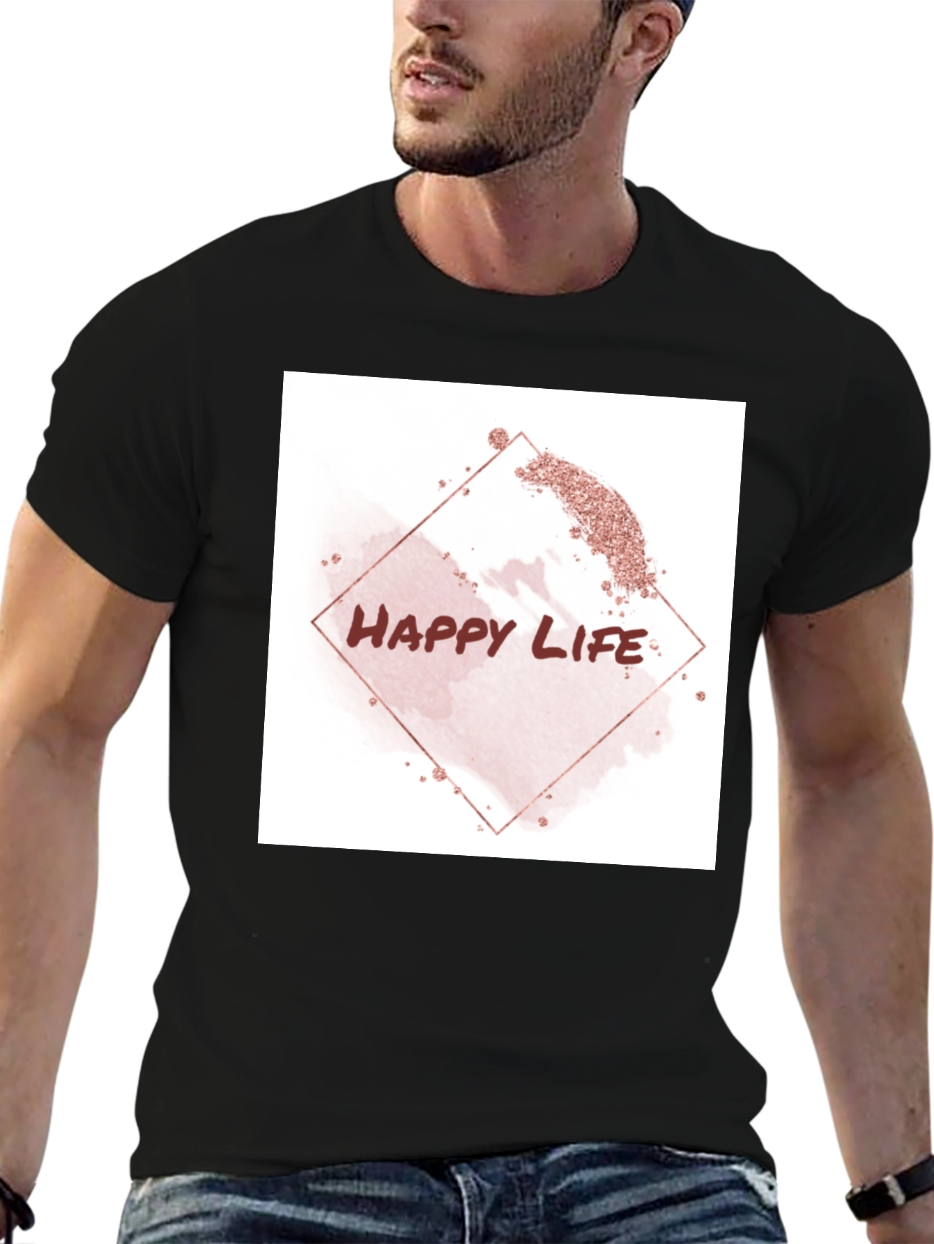 Happy Life Graphic Tee - Black Cotton T-Shirt