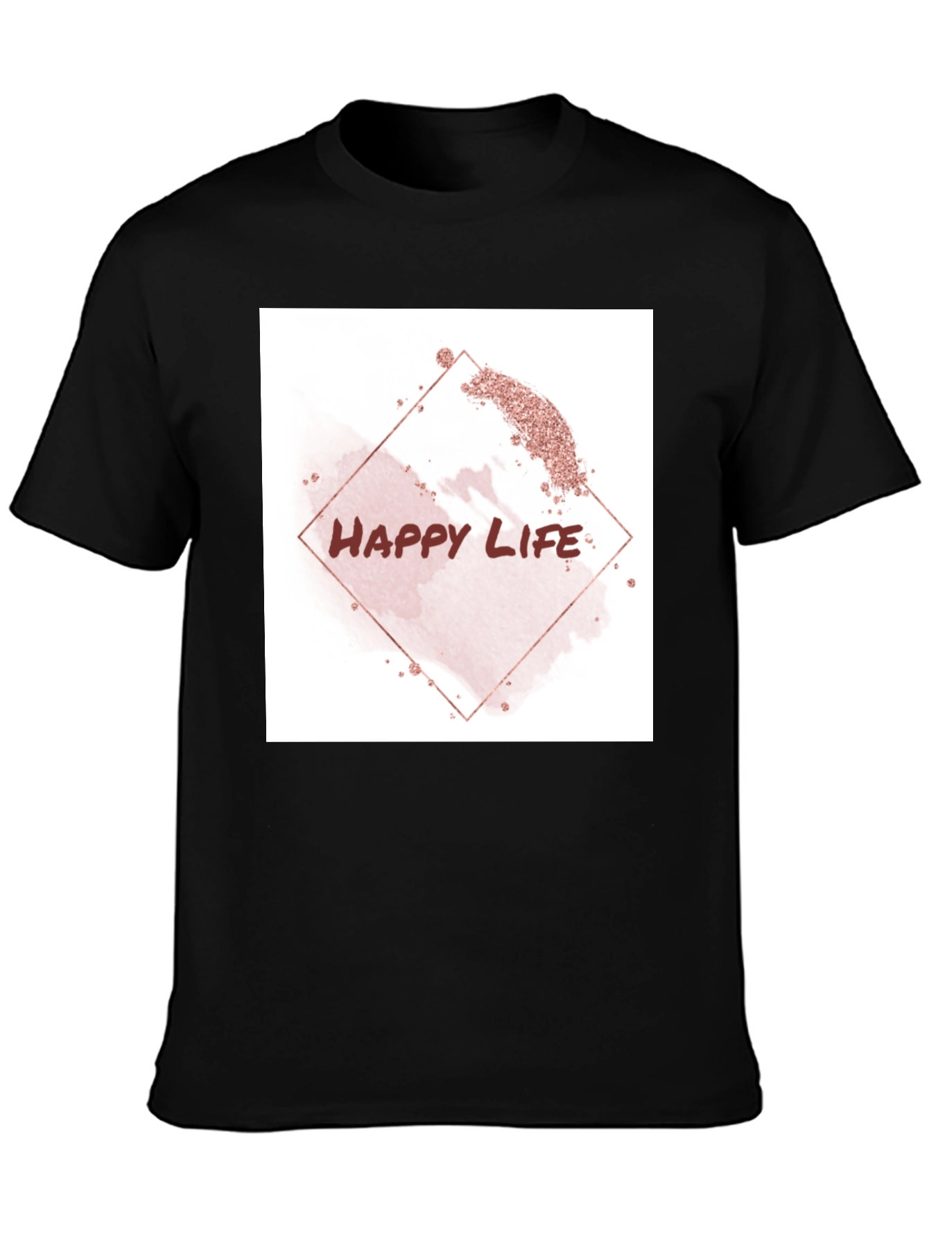 Happy Life Graphic Tee - Black Cotton T-Shirt