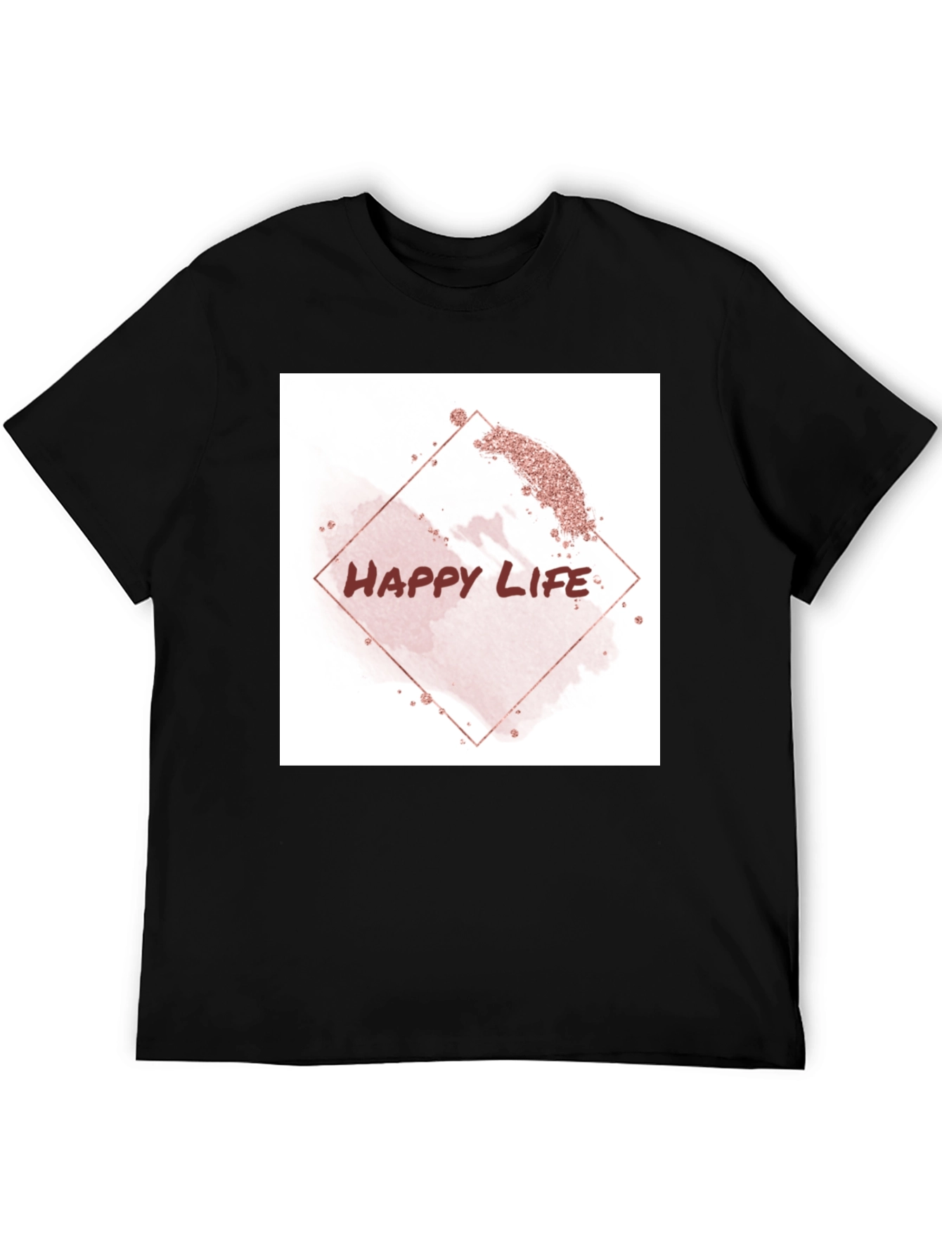 Happy Life Graphic Tee - Black Cotton T-Shirt