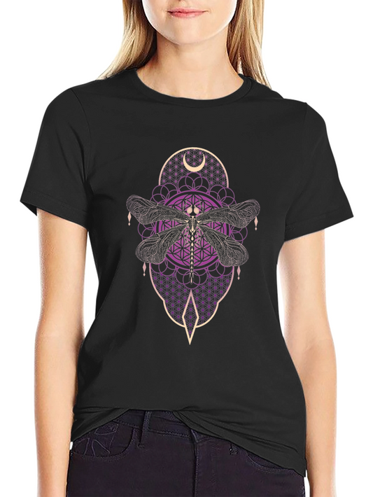 Dragonfly Moon Graphic T-Shirt - Black