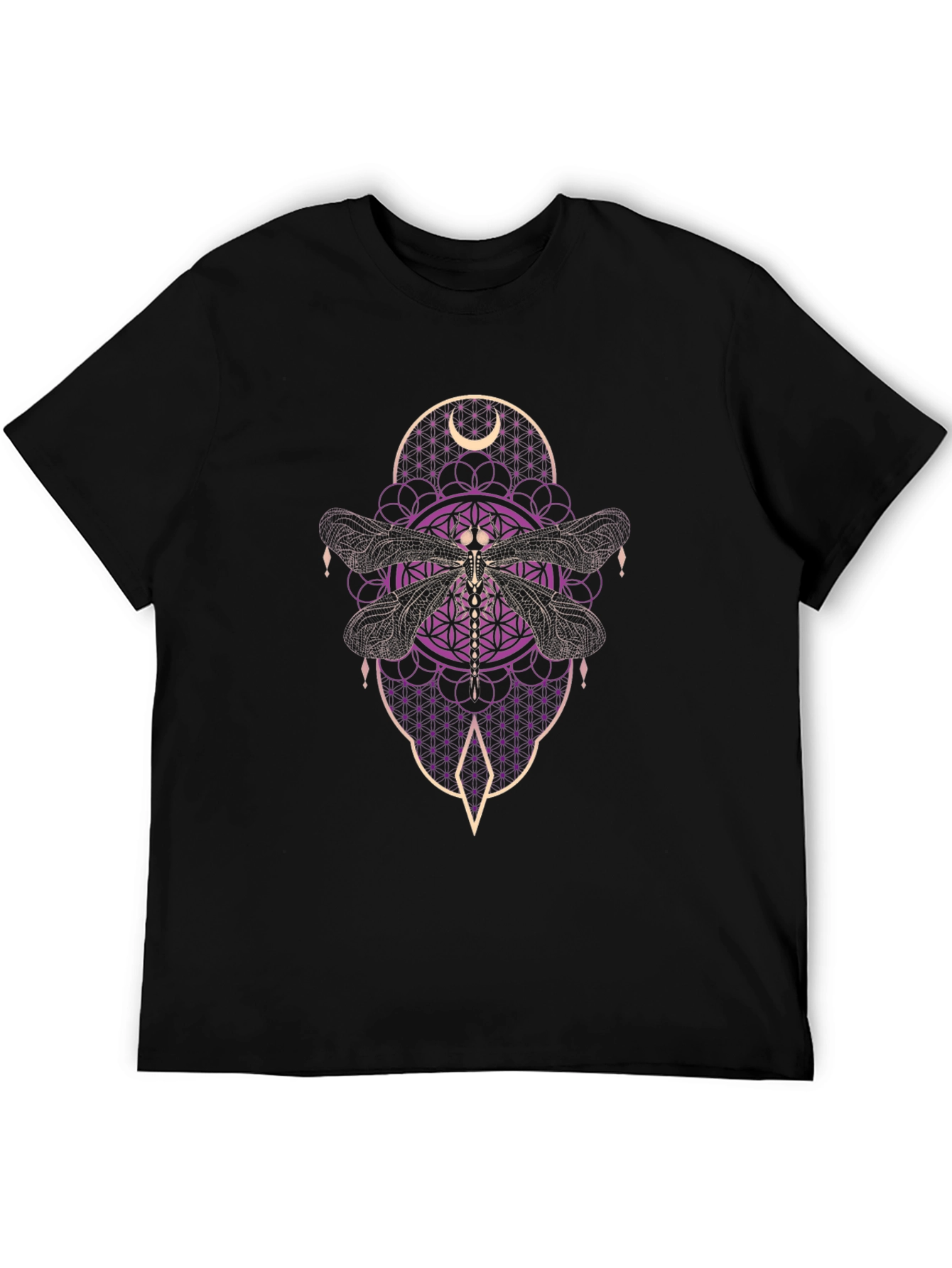 Dragonfly Moon Graphic T-Shirt - Black