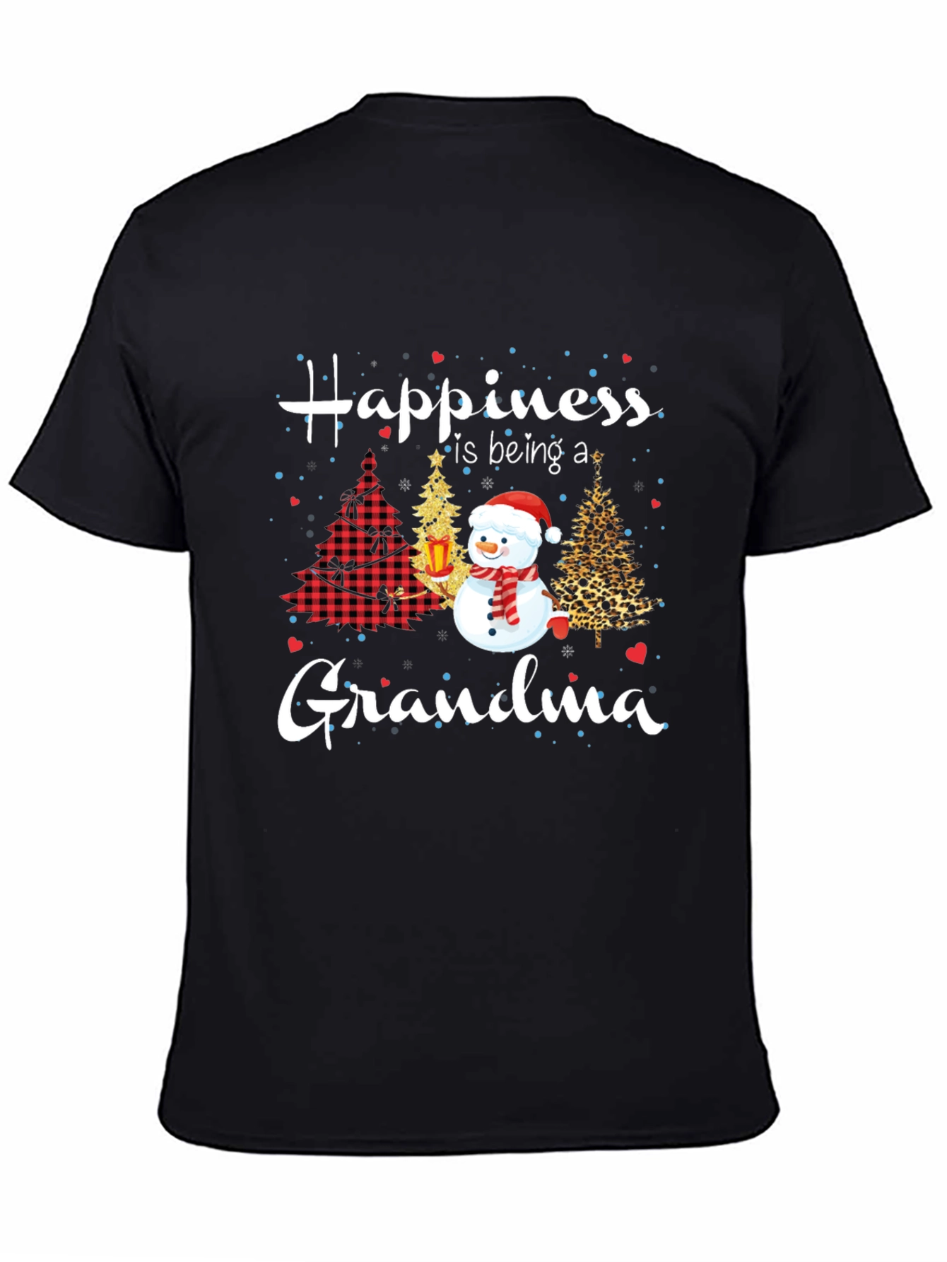 Grandma Christmas T-Shirt with Snowman & Holiday Trees
