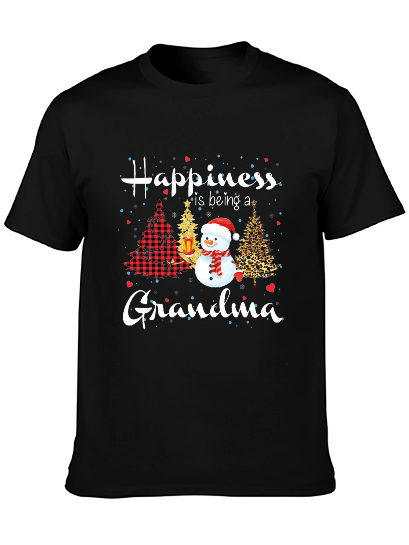 Grandma Christmas T-Shirt with Snowman & Holiday Trees