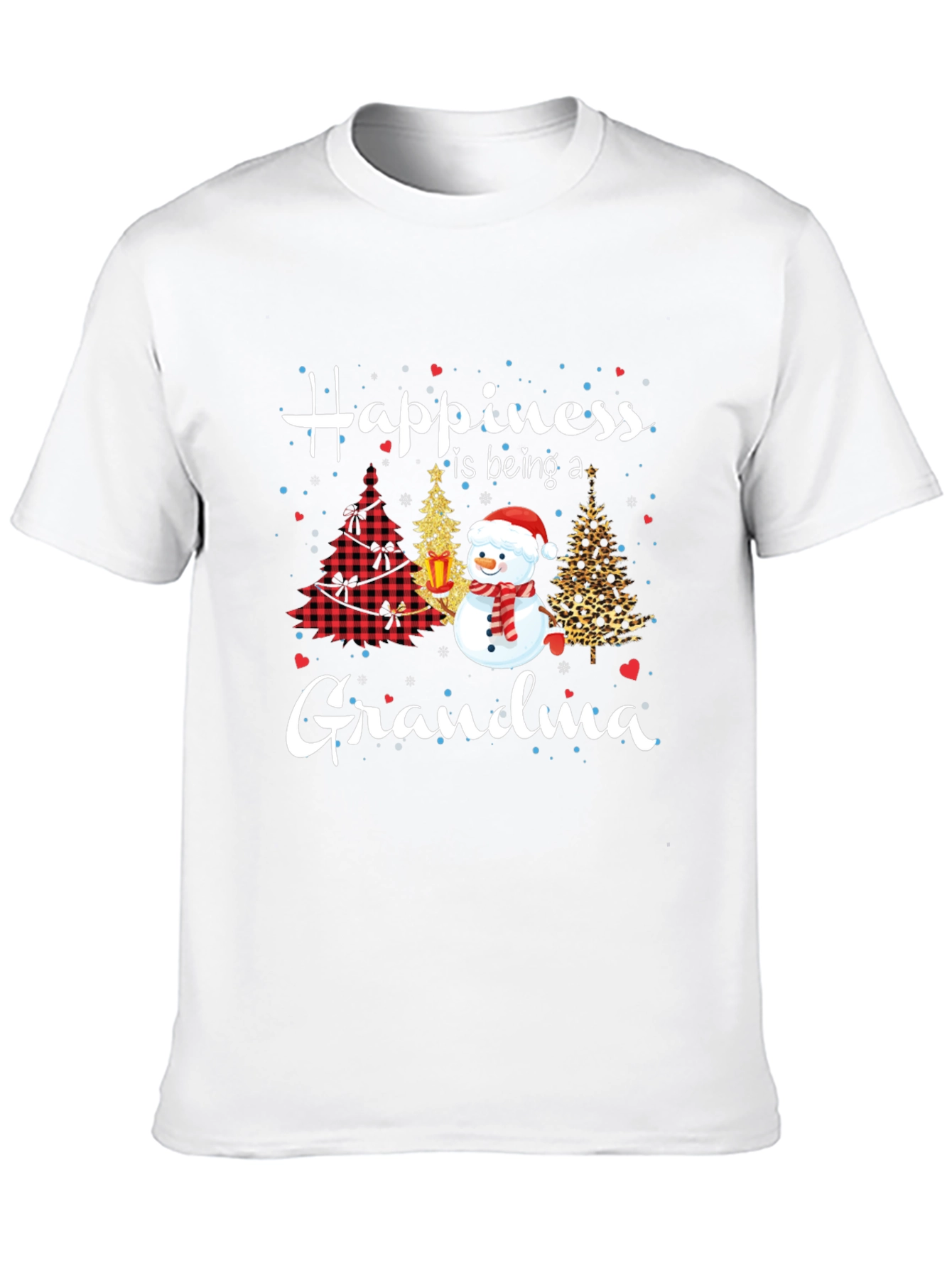 Grandma Christmas T-Shirt with Snowman & Holiday Trees