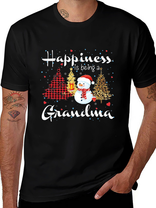 Grandma Christmas T-Shirt with Snowman & Holiday Trees