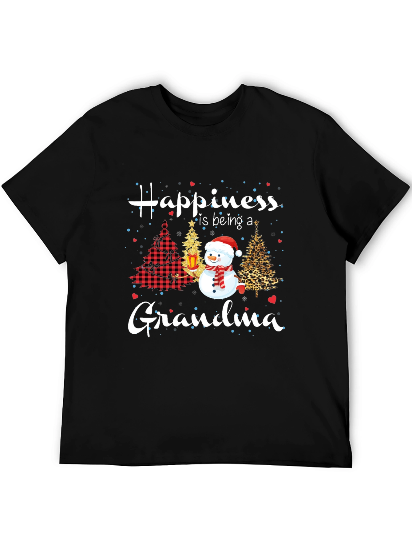 Grandma Christmas T-Shirt with Snowman & Holiday Trees
