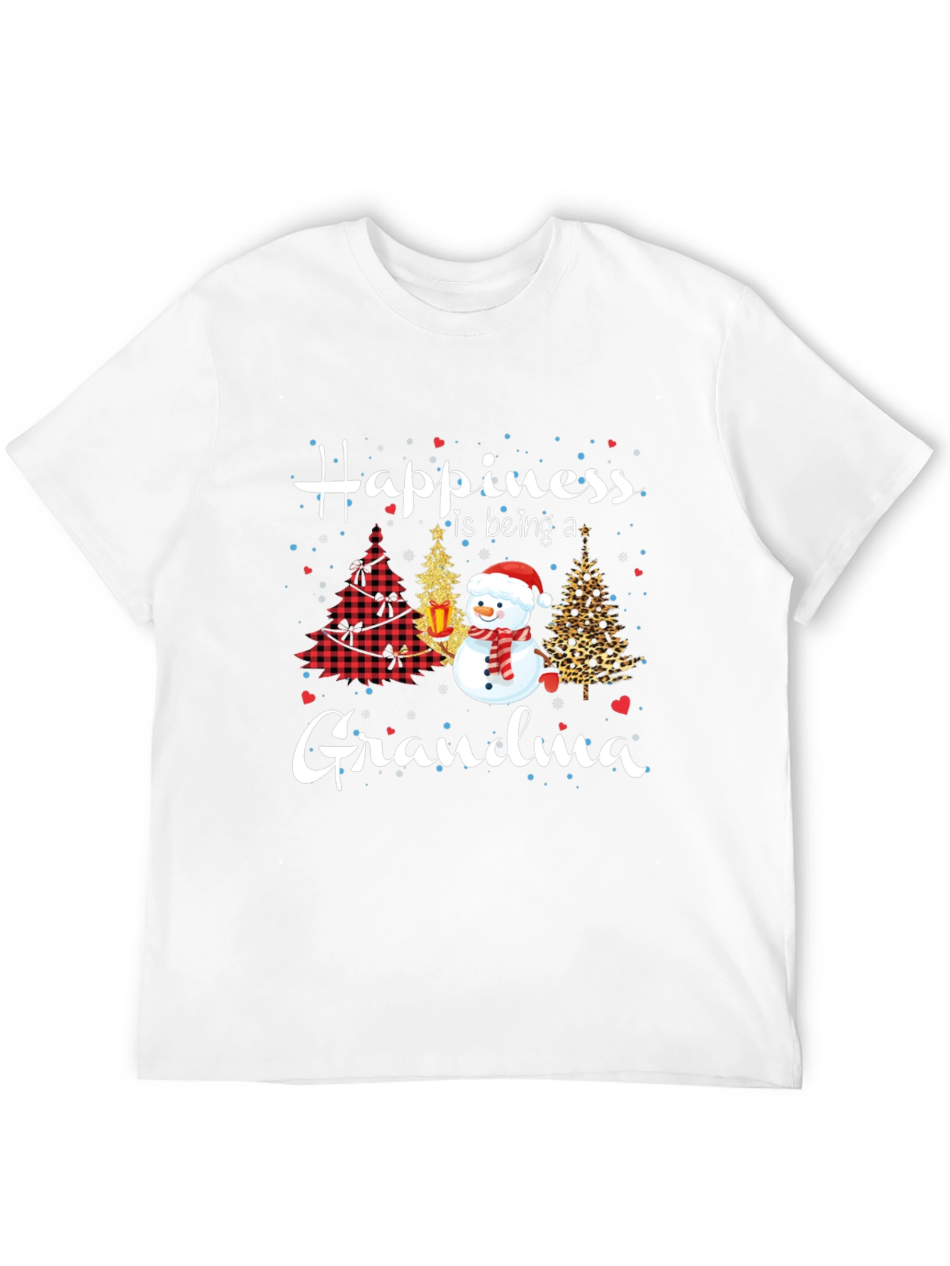 Grandma Christmas T-Shirt with Snowman & Holiday Trees