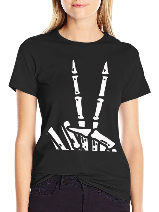 Skeleton Hand Peace Sign Black Tee