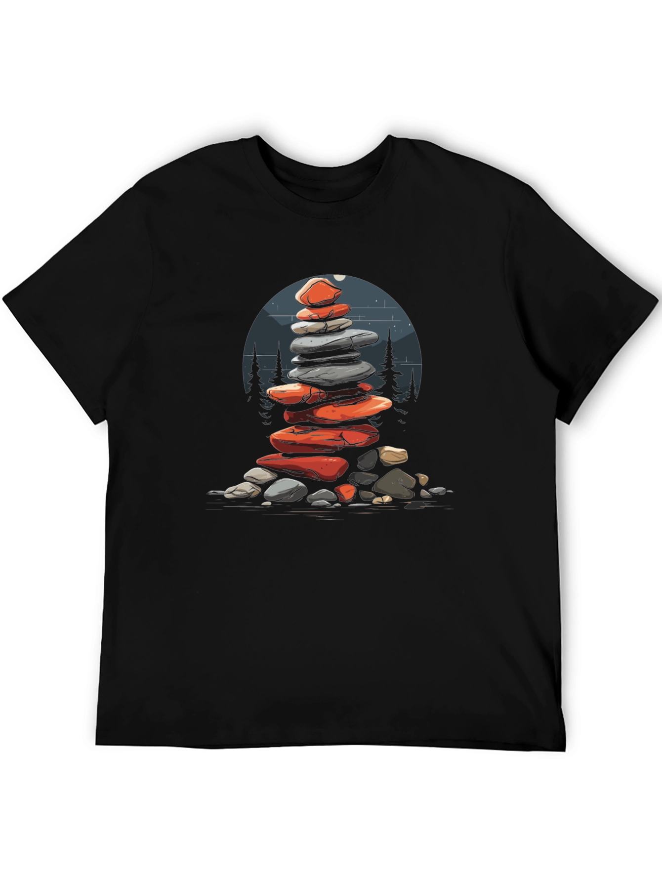Zen Stacked Stone Graphic Tee - Black