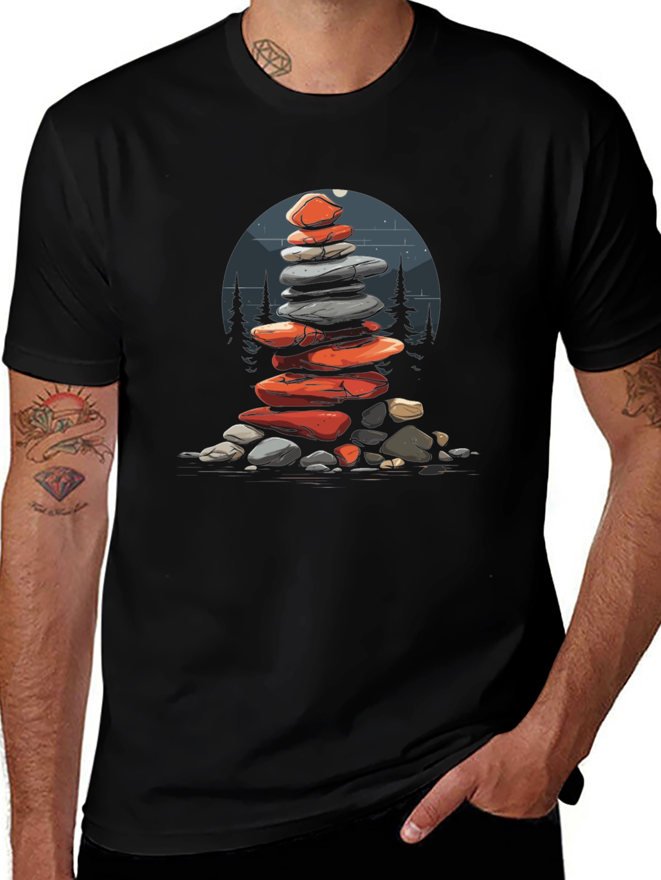 Zen Stacked Stone Graphic Tee - Black