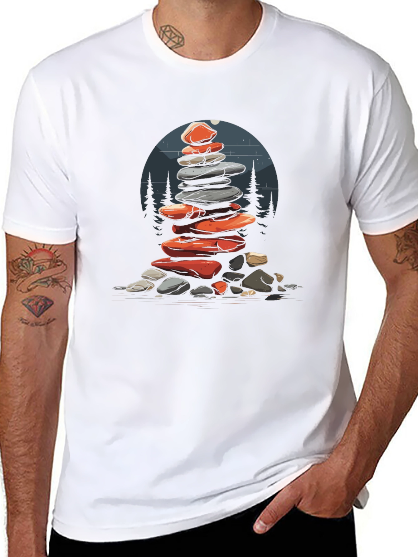 Zen Stacked Stone Graphic Tee - Black