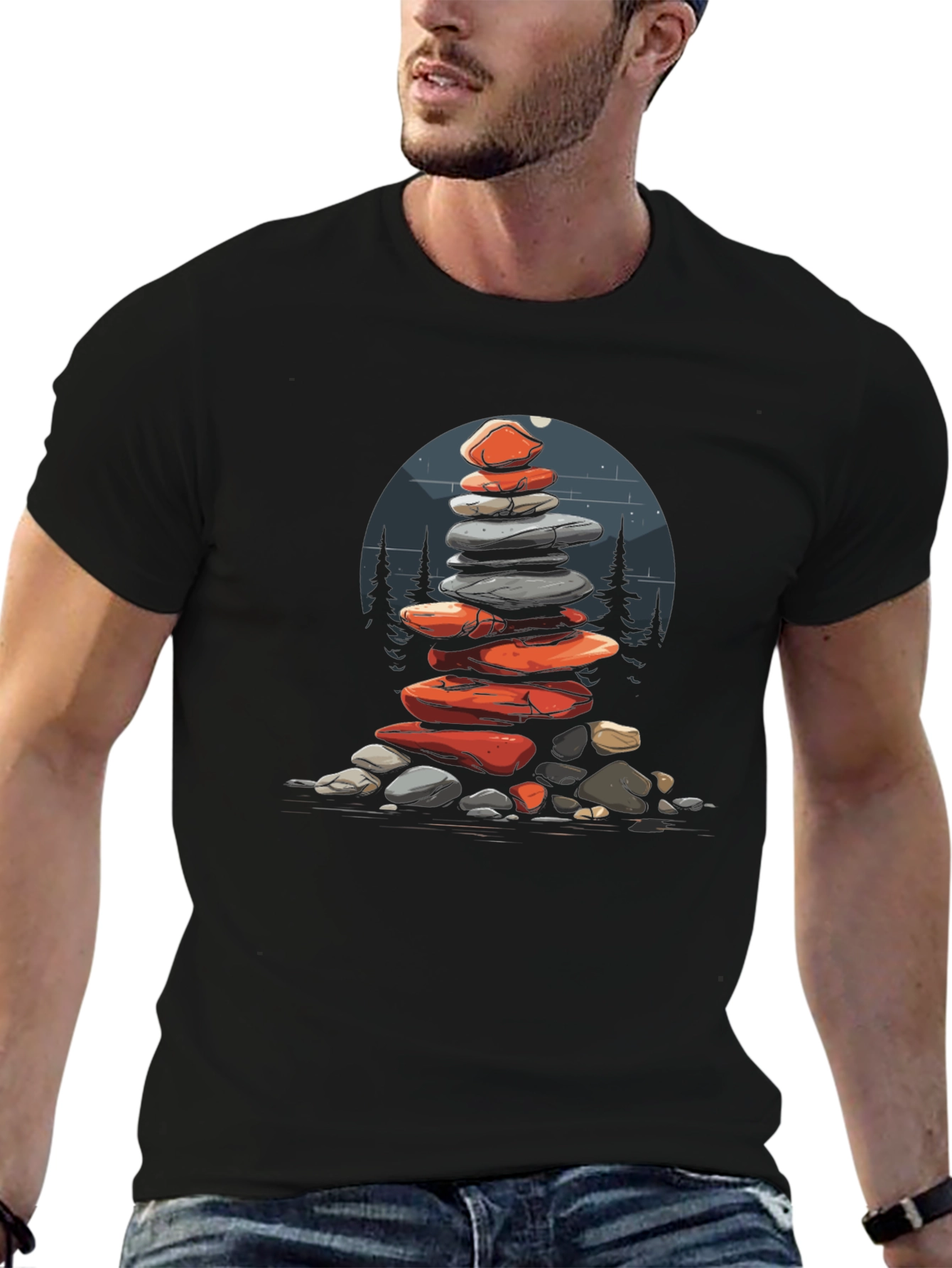 Zen Stacked Stone Graphic Tee - Black