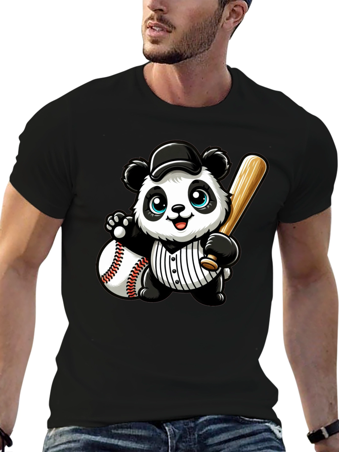 Panda Baseball Player Graphic T-Shirt
