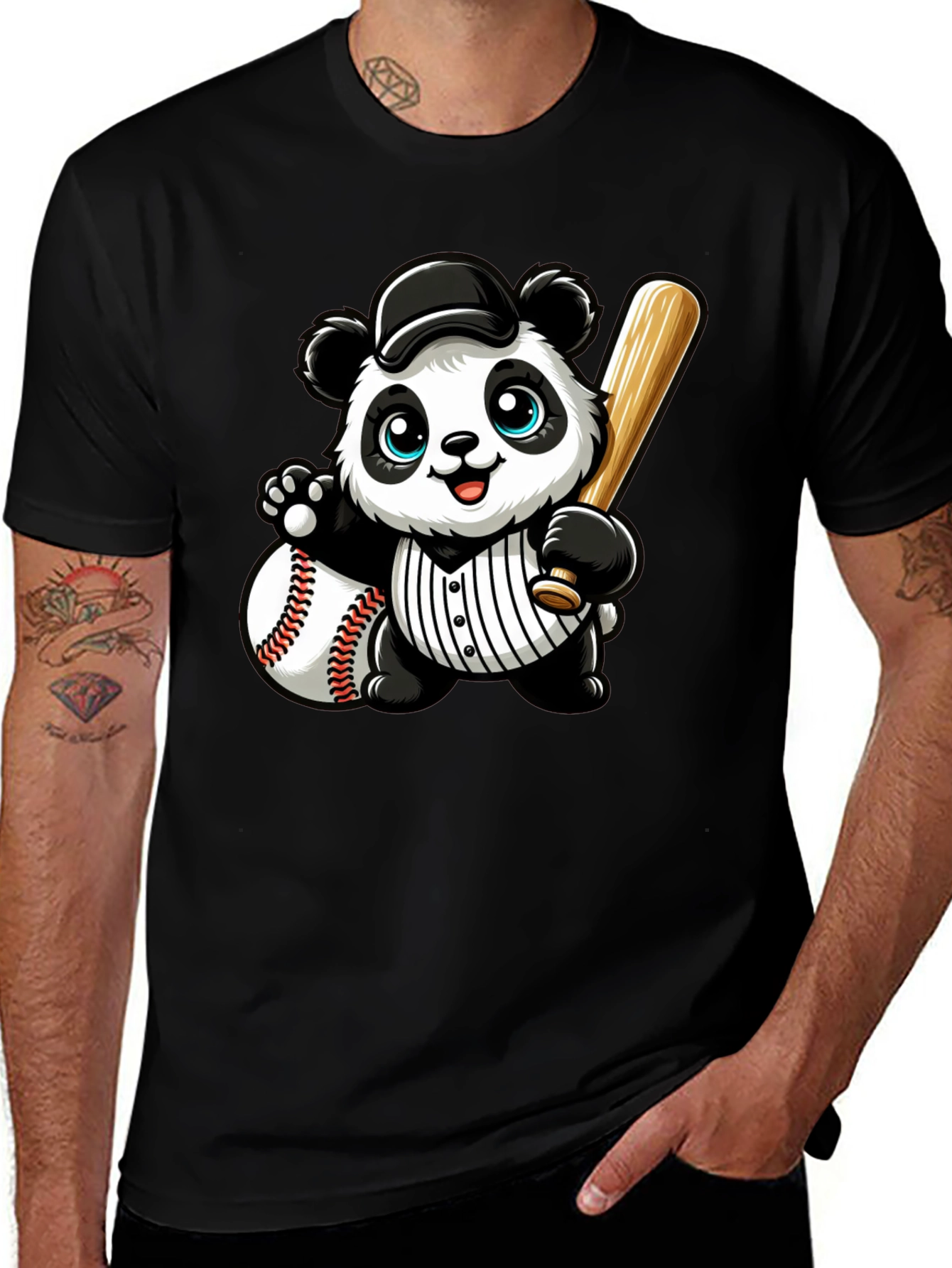 Panda Baseball Player Graphic T-Shirt