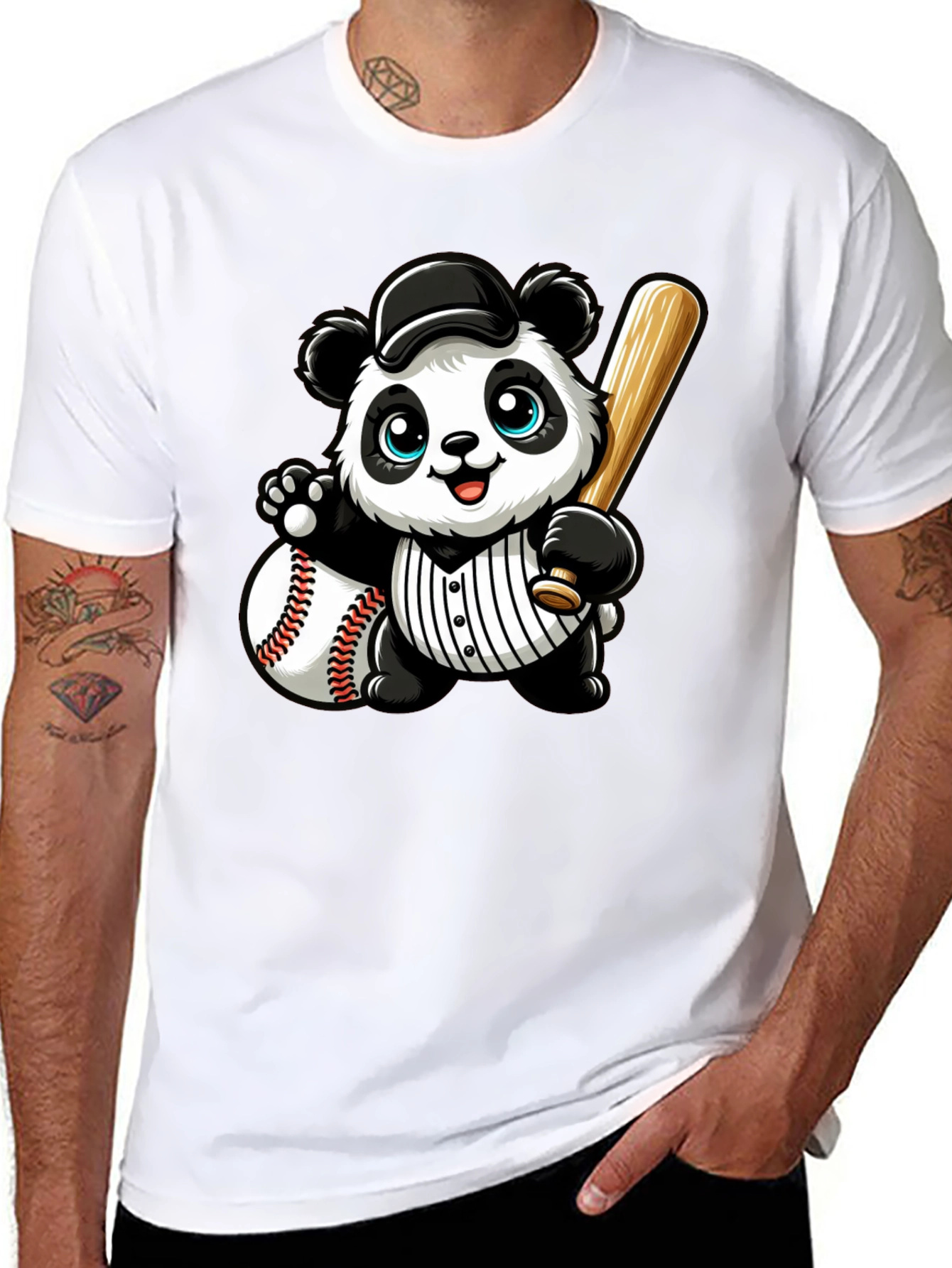 Panda Baseball Player Graphic T-Shirt