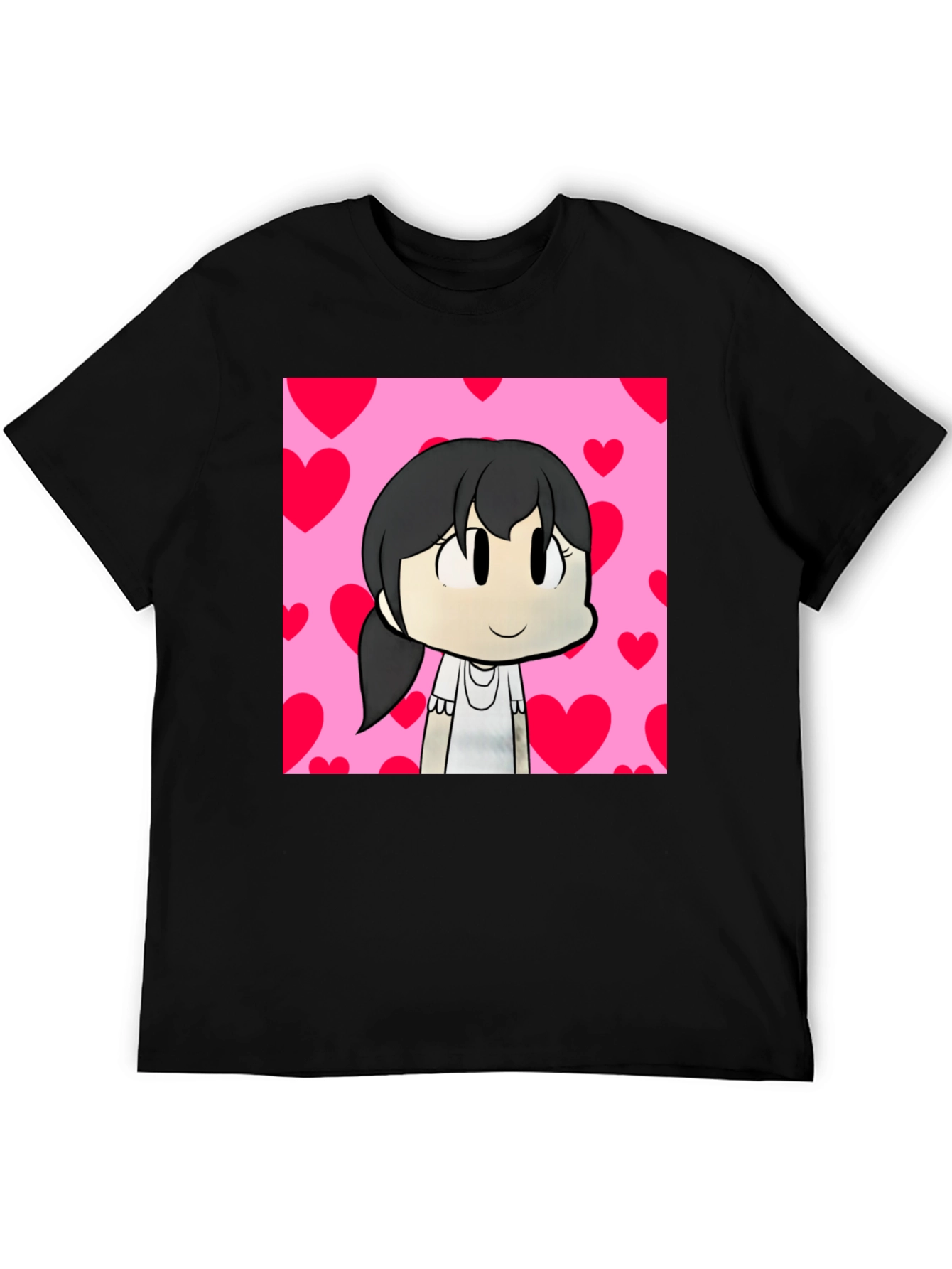 Cartoon Girl Heart Background Black T-Shirt