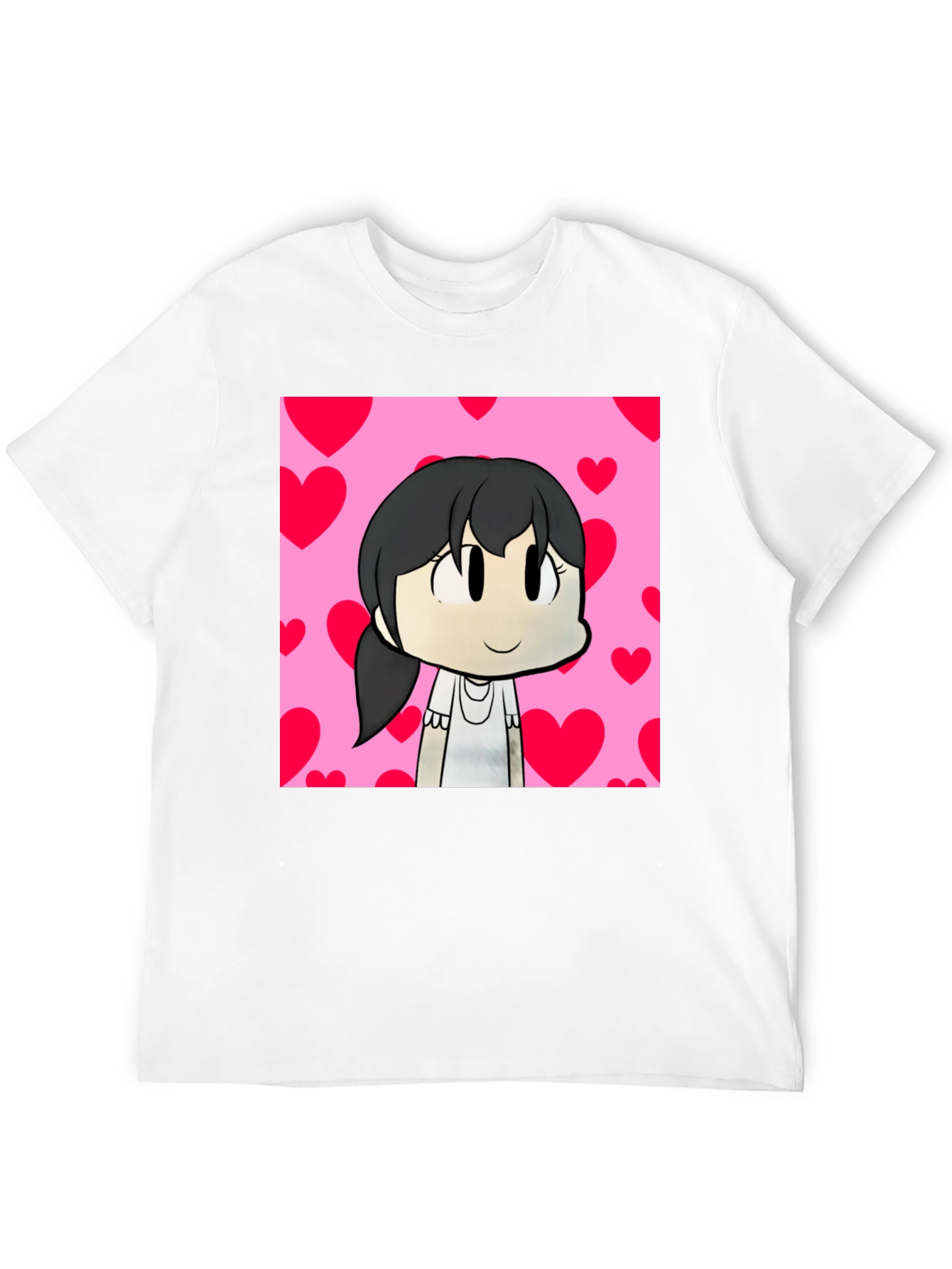 Cartoon Girl Heart Background Black T-Shirt