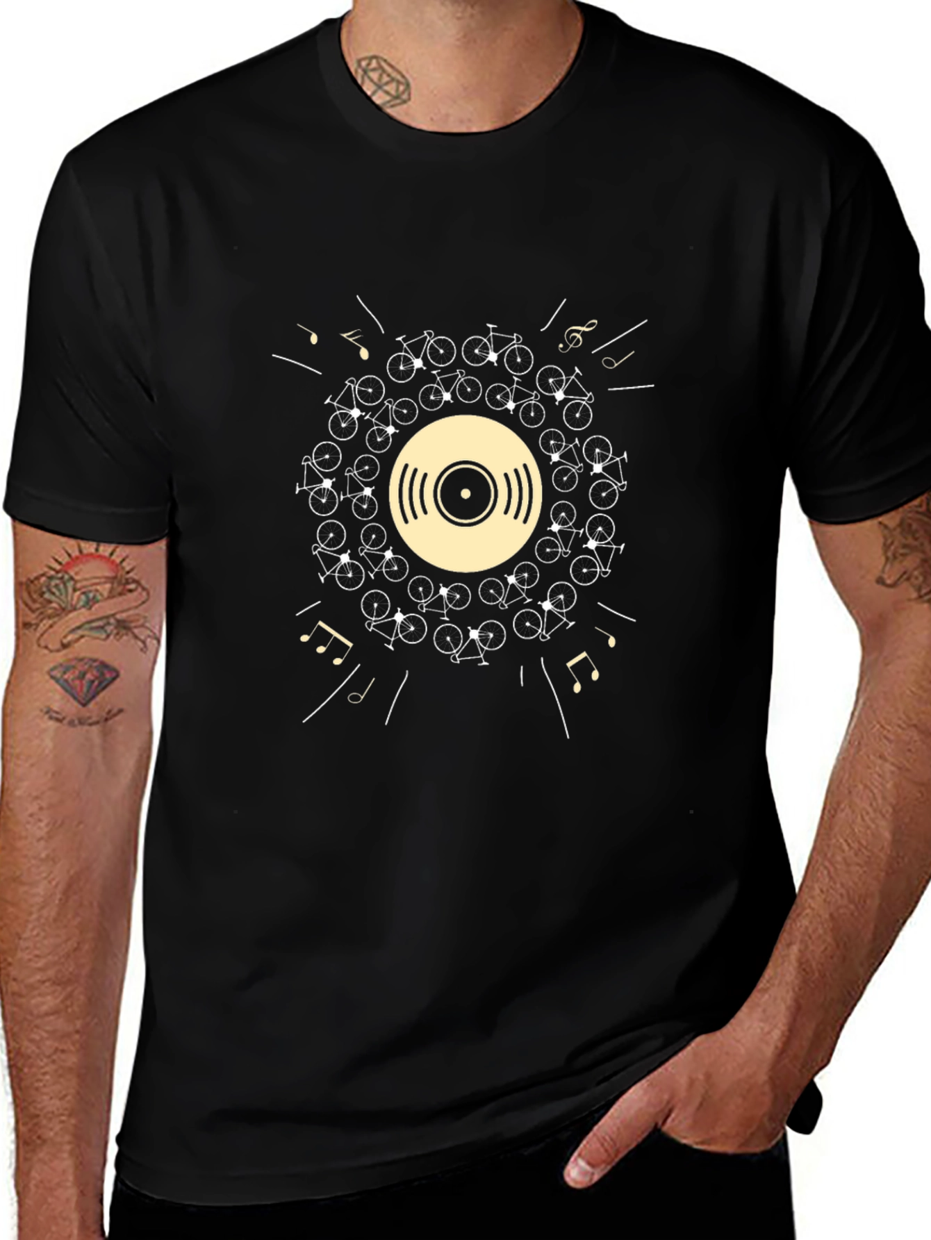 Vinyl Record & Bike Graphic T-Shirt