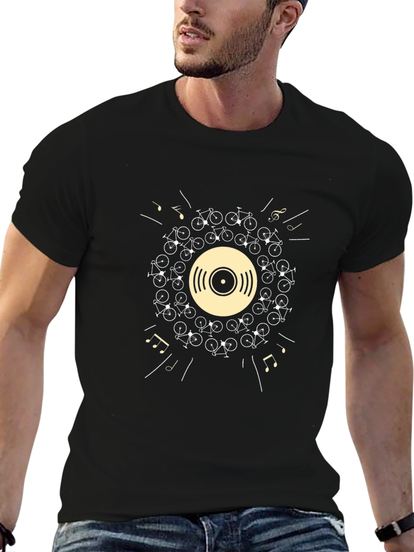 Vinyl Record & Bike Graphic T-Shirt