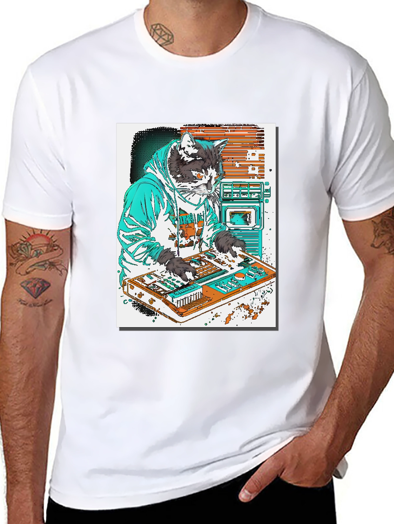 DJ Cat Graphic T-Shirt - Black