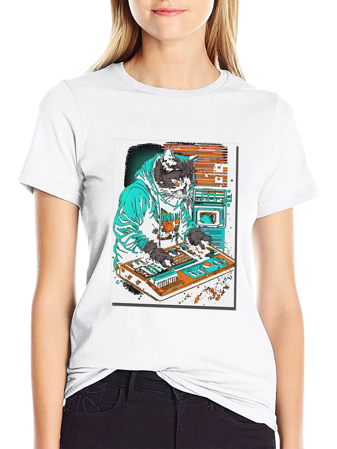 DJ Cat Graphic T-Shirt - Black