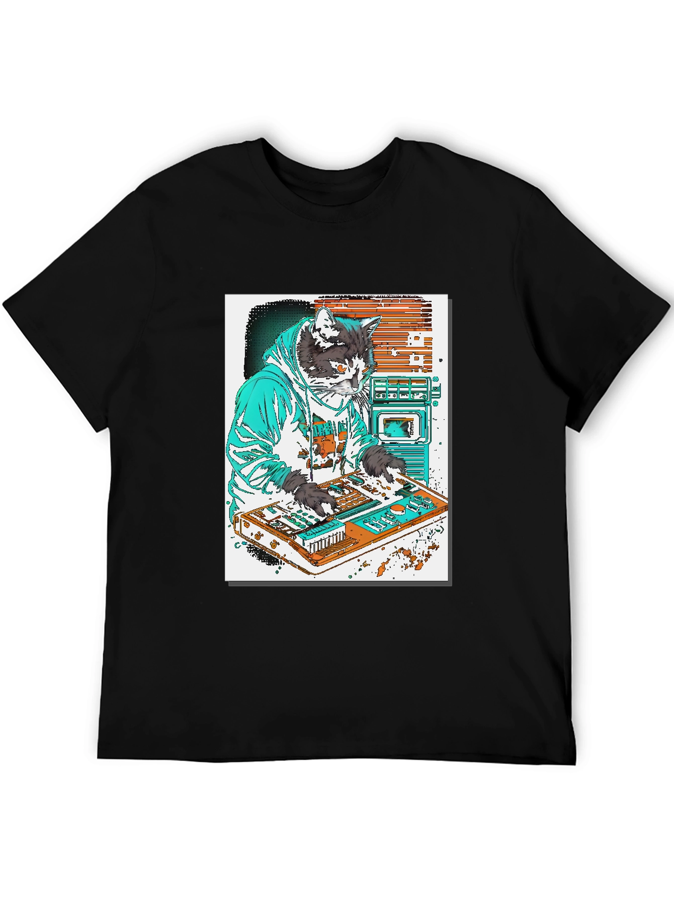 DJ Cat Graphic T-Shirt - Black
