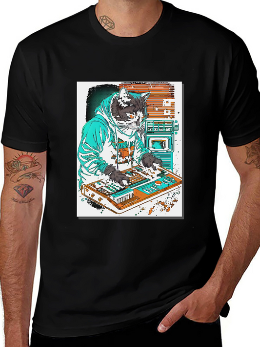 DJ Cat Graphic T-Shirt - Black