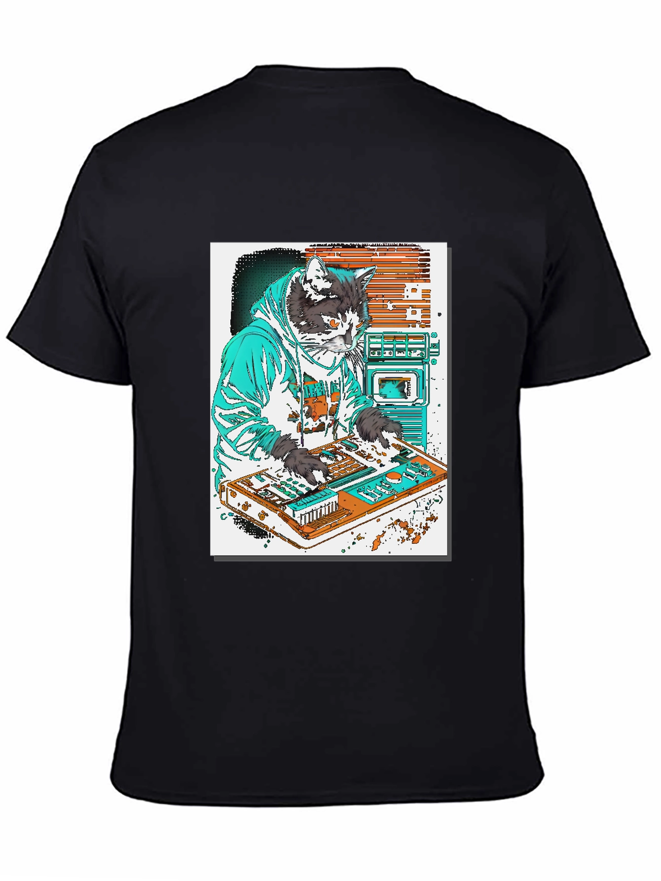 DJ Cat Graphic T-Shirt - Black