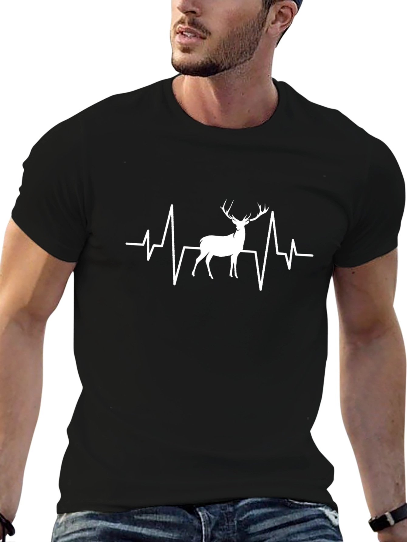 Deer Heartbeat Graphic Tee - Black Casual Top